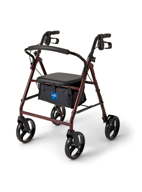 Medline Steel Rollator Walker for Adult, Burgundy, 350 lb. Weight Capacity, 8†Wheels, Foldable, Adjustable Handles