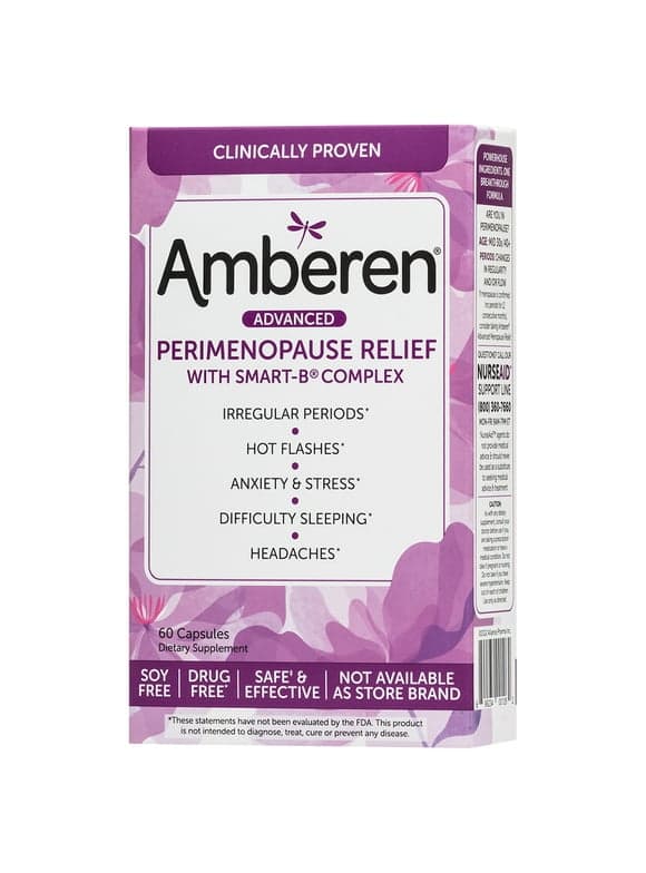 Amberen Multi-Symptom Perimenopause Relief Supplements for Women, Hot Flash & Night Sweats Relief - 60ct