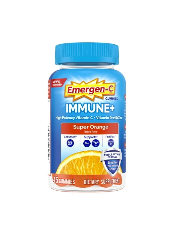 Emergen-C Immune+ Gummies Vitamin C Supplement for Immune Support, Super Orange, 45 Ct