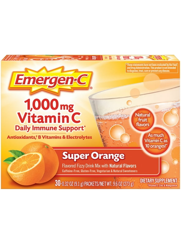 Emergen-C 1000Mg Vitamin C Powder for Immune Support Super Orange - 30 Ct