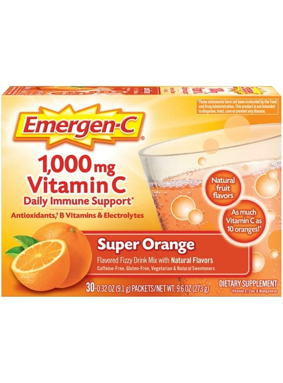 Emergen-C 1000Mg Vitamin C Powder for Immune Support Super Orange - 30 Ct