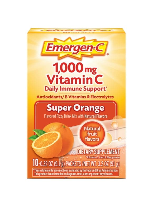 Emergen-C 1000Mg Vitamin C Powder for Immune Support Super Orange - 10 Ct