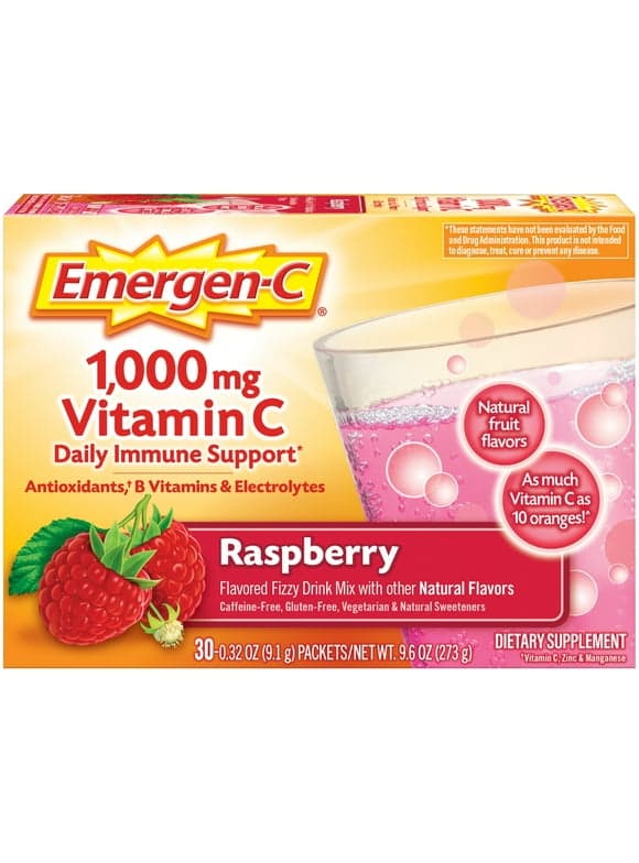 Emergen-C Daily Immune Support Vitamin C Supplement Powder, Raspberry, 30 Ct