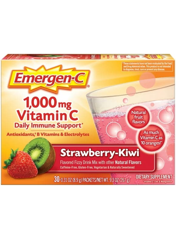 Emergen-C Vitamin C Supplement for Immune Support, Strawberry Kiwi, 30 Ct