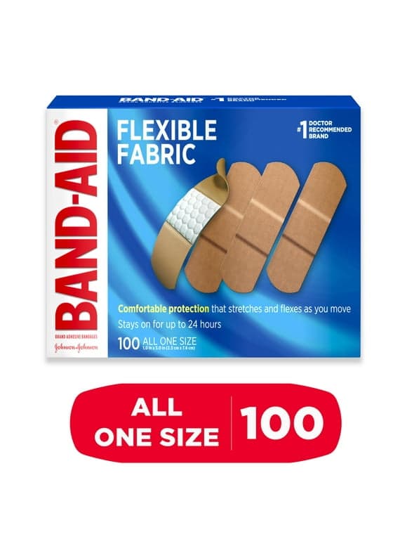 Band-Aid Brand Flexible Fabric Adhesive Bandages, All One Size, 100 Ct