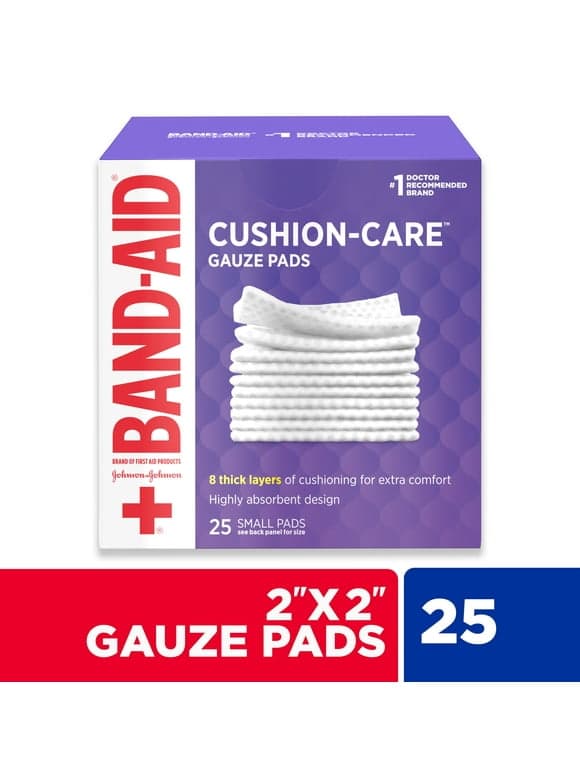 Band-Aid Brand Small Cushion Care Thick Gauze Pads, 2 in x 2 in, 25 Ct