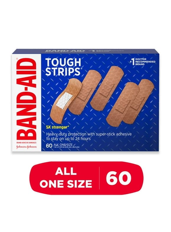 Band-Aid Brand Tough Strips Adhesive Bandage, All One Size, 60 Ct