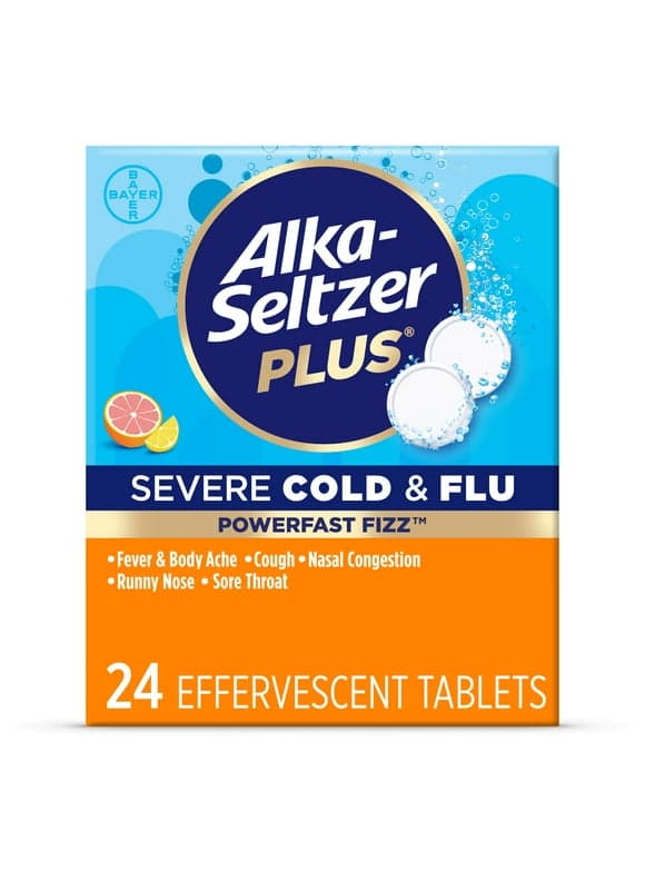Alka-Seltzer Plus Powerfast Fizz Severe Cold & Flu Medicine, Citrus Effervescent Tablets, 24 Count