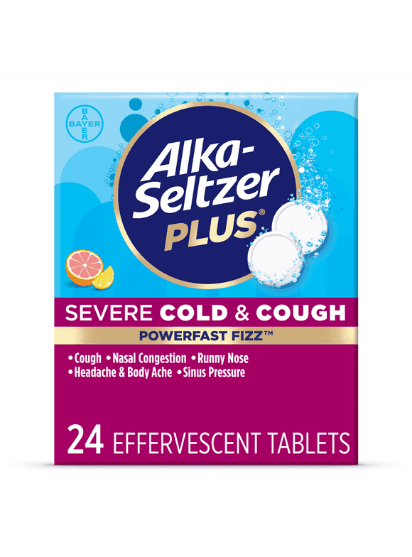 Alka-Seltzer Plus Powerfast Fizz Severe Cold & Cough Medicine, Citrus Effervescent Tablets, 24 Ct