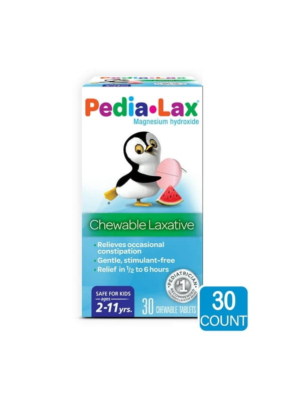 Pedia-Lax Laxative Chewable Tablets for Kids, Ages 2-11, Watermelon Flavor, 30 Count