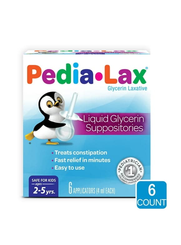 Pedia-Lax Laxative Liquid Glycerin Suppositories for Kids, Ages 2-5, 6 Count