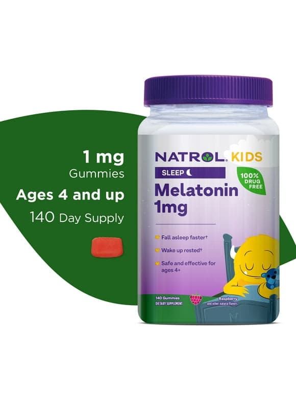 Natrol® Kids Melatonin, Sleep Gummies for Children, Raspberry Flavor, 1mg, 140 Count