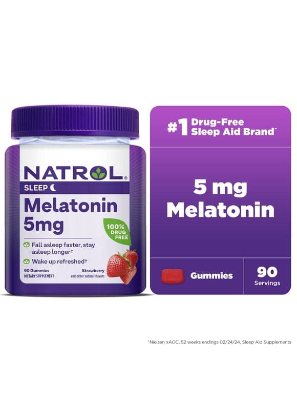 Natrol® Melatonin Gummies, Sleep Support for Adults, Strawberry Flavor, 5mg, 90 Count