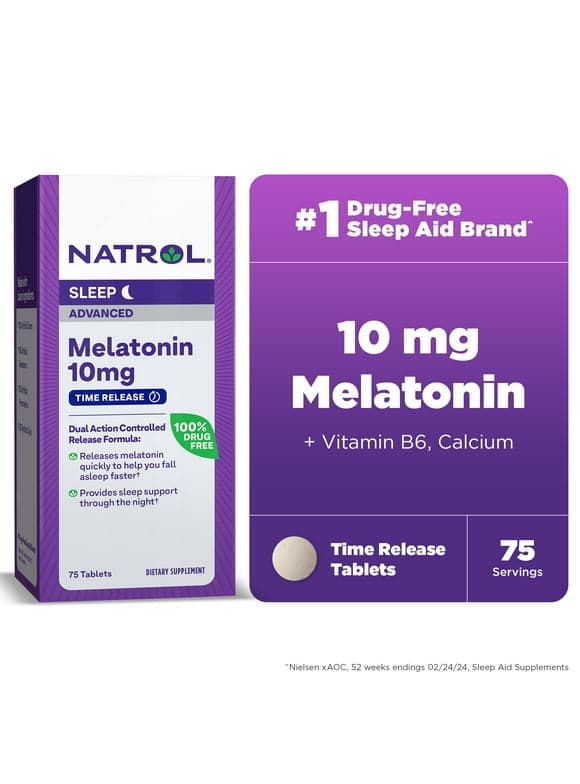 Natrol Sleep Advanced Melatonin Time Release Tablets, Nighttime Sleep Aid, 10mg, 75 Count
